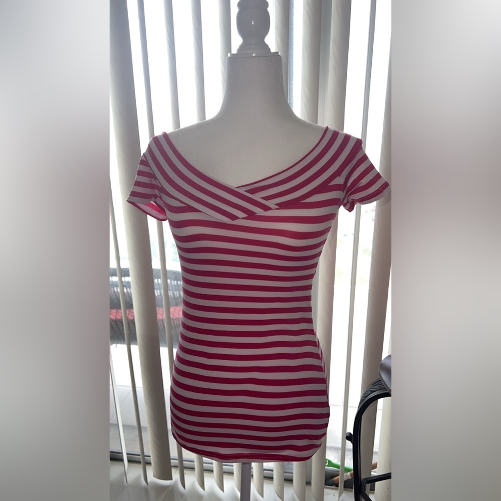 115. 50s retro Pin Up Stripes Sailor V-Neck Shirt